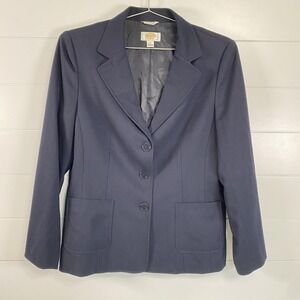 Talbots Blazer Womens 12Petite Navy Wool Stretch Lined Office Jacket Work Career